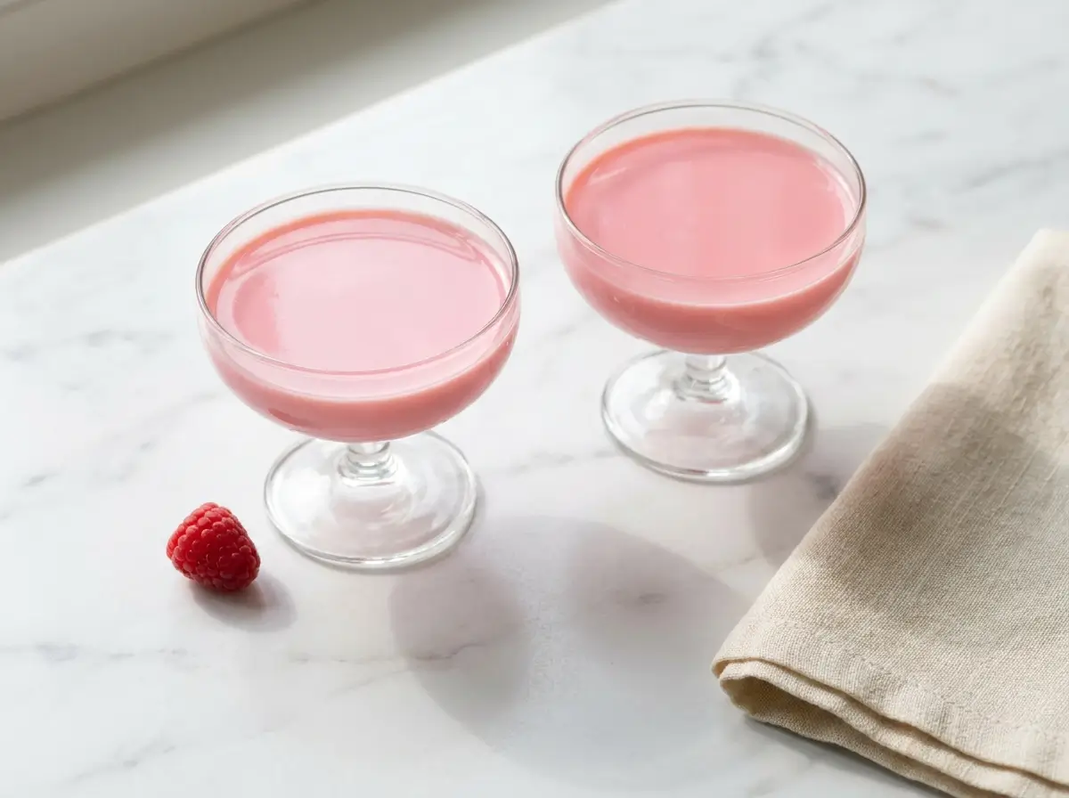 bariatric gelatin recipe served in two clear glass cups on white Carrara marble