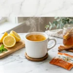 hot gelatin trick recipe for weight loss in a white ceramic mug on marble