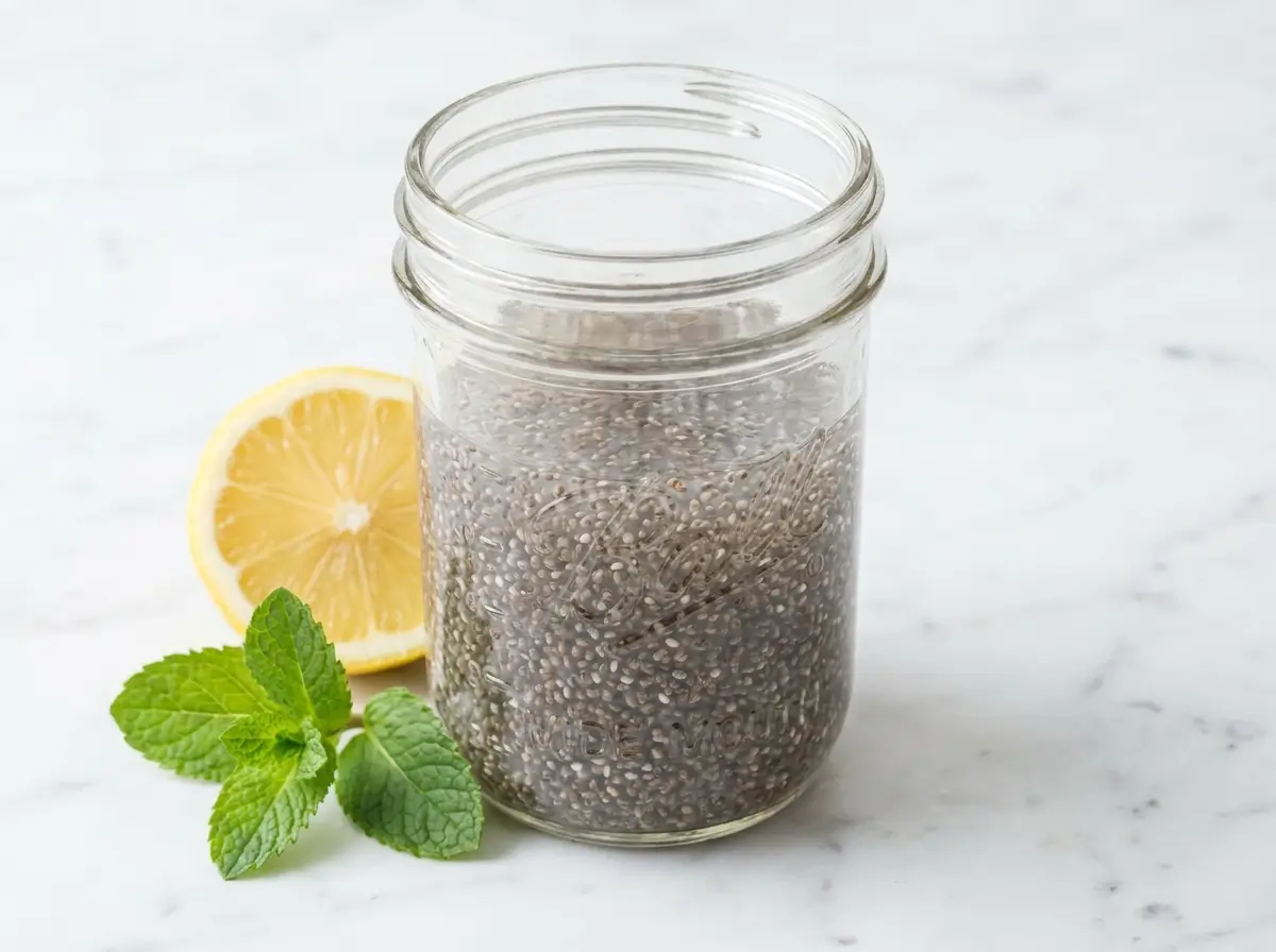 best time to drink chia seed water – glass on marble