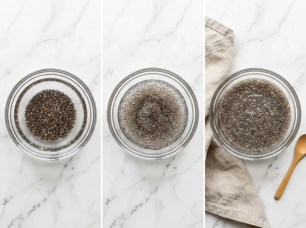 chia seeds forming gel in water for weight loss drink preparation