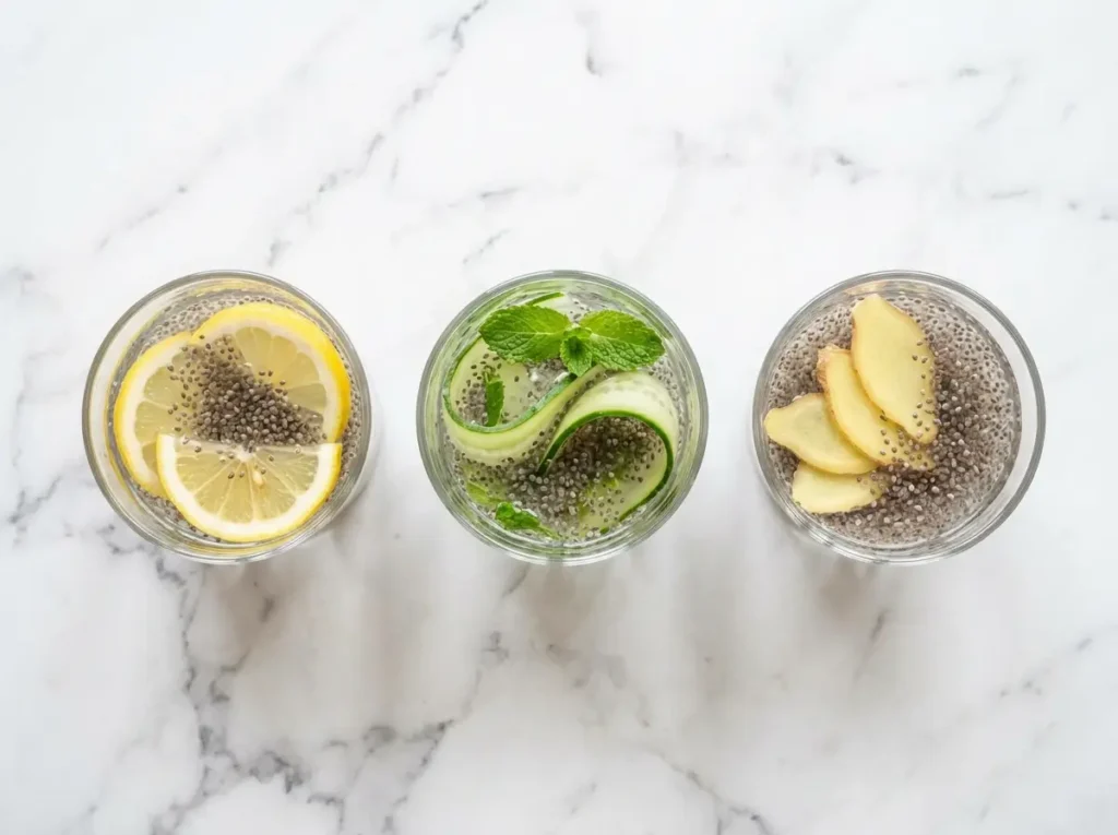 three chia seed water recipes for weight loss with different flavor variations