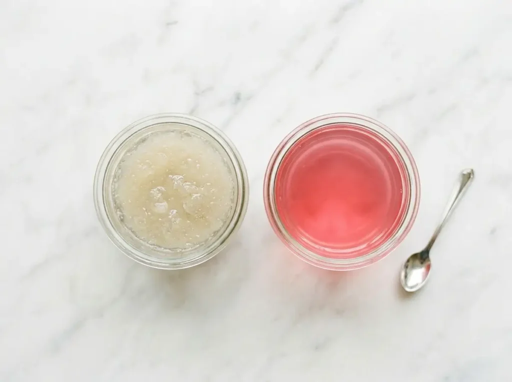 Blooming gelatin powder in cold water — step 1 of the pink gelatin recipe