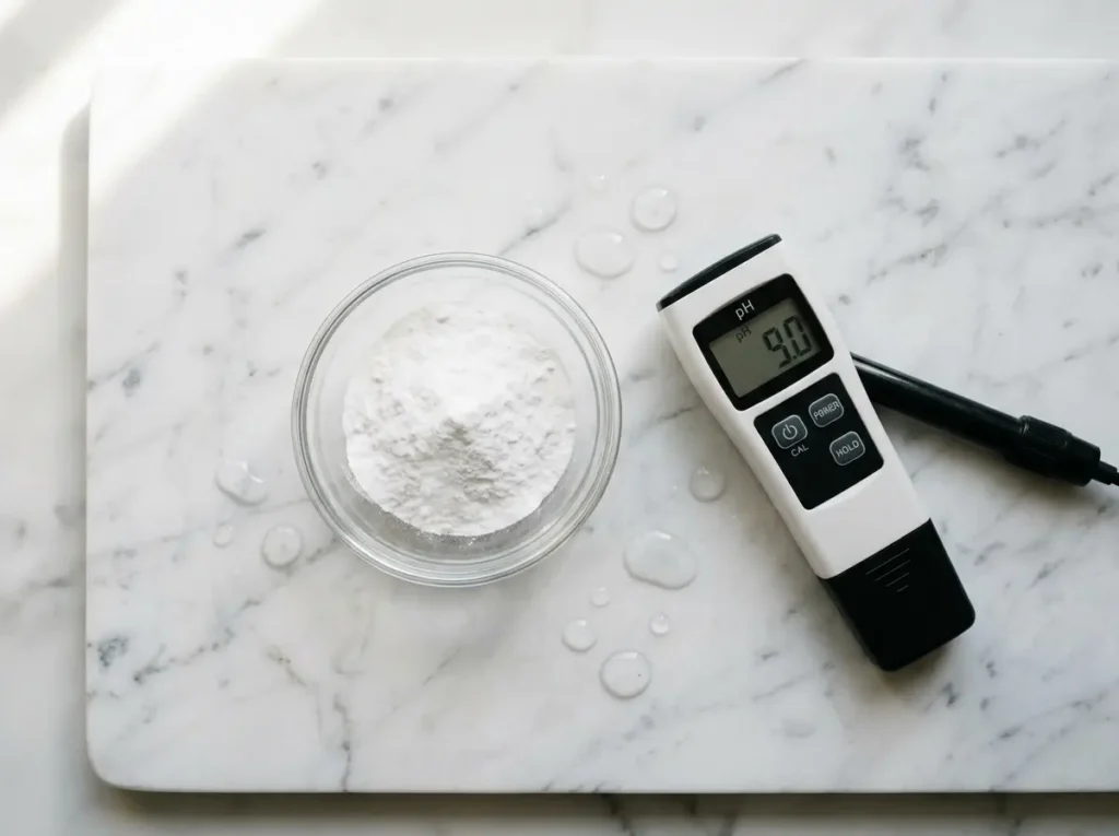 baking soda ph level white powder marble surface
