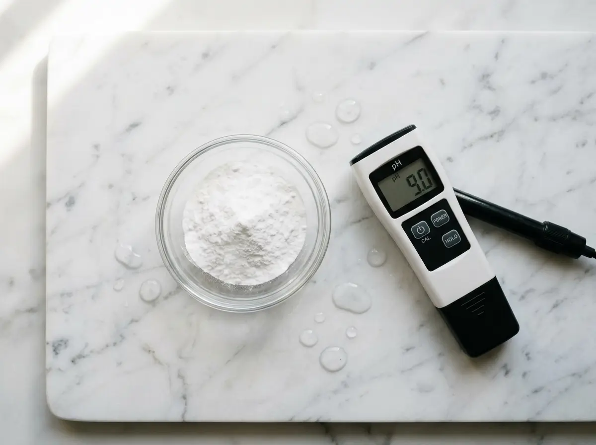 baking soda ph level white powder marble surface