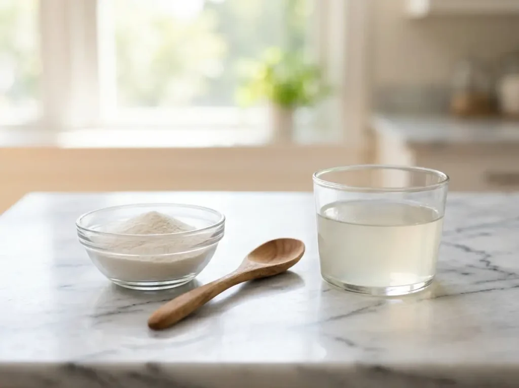 agar agar powder in a glass bowl as a gelatin substitute on white marble
