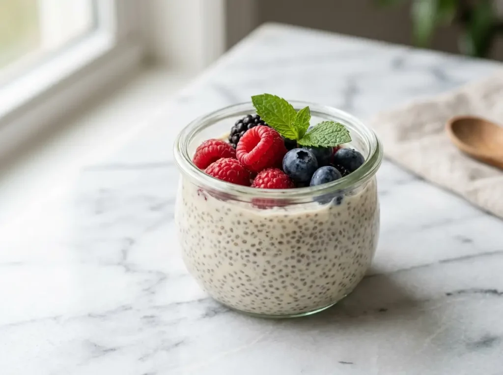 overnight chia seed pudding in a jar, an easy way to eat chia seeds