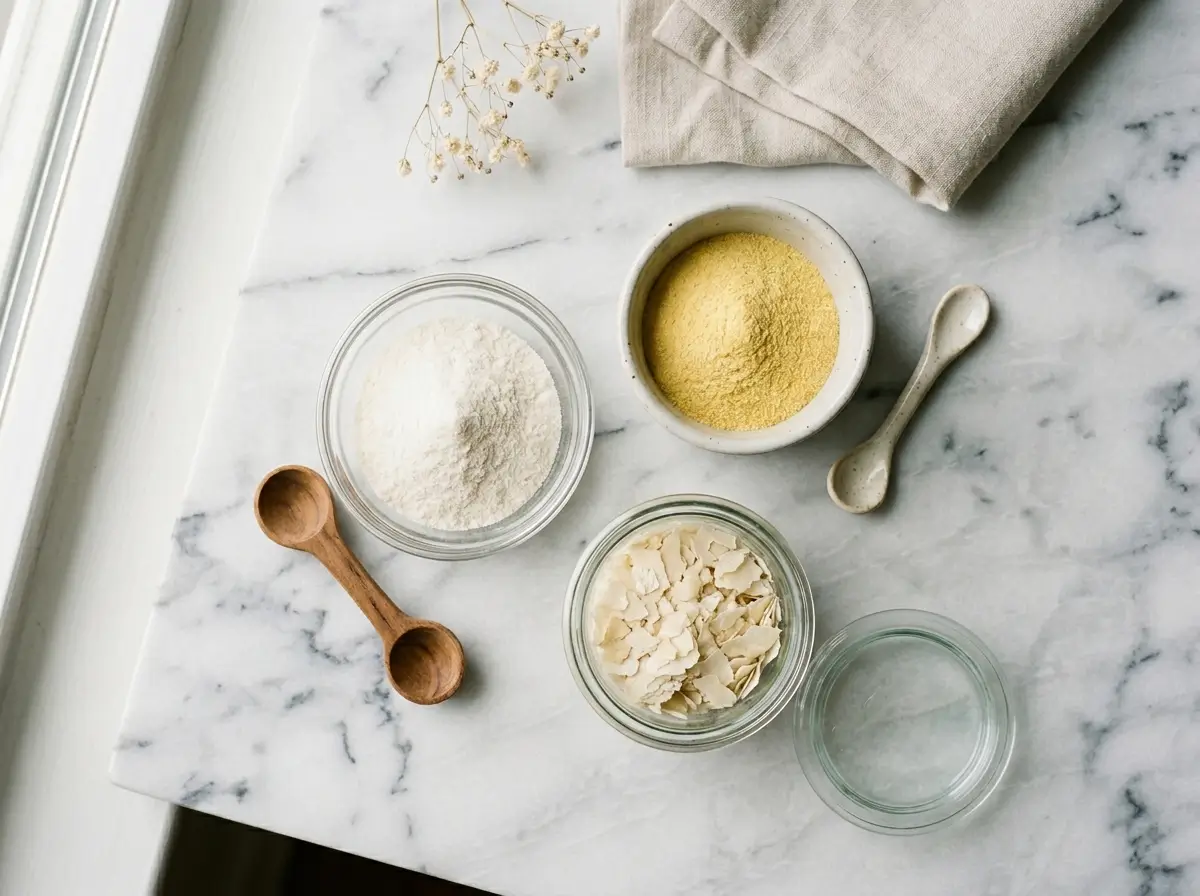 gelatin substitute options including agar-agar powder and pectin on marble surface