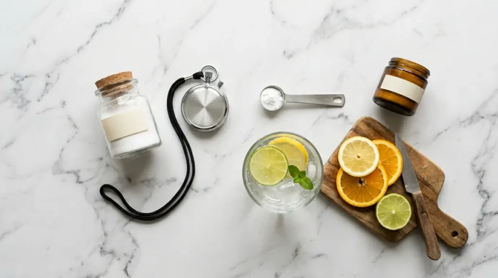 sodium bicarbonate pre workout preparation flat lay