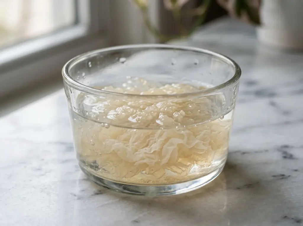 Gelatin blooming in cold water for panna cotta recipe