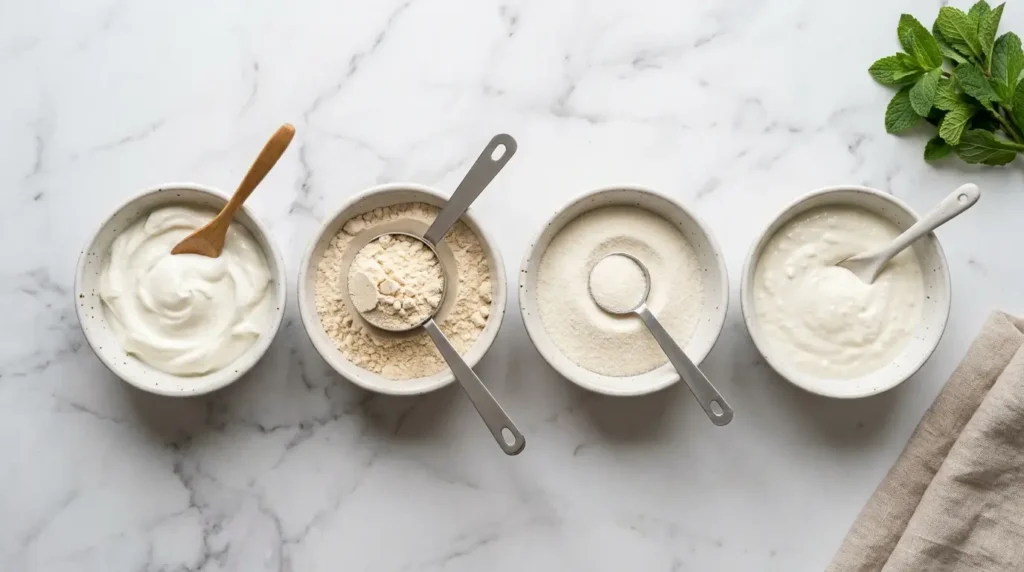 Four ways to add protein to jello: Greek yogurt, protein powder, collagen, cottage cheese