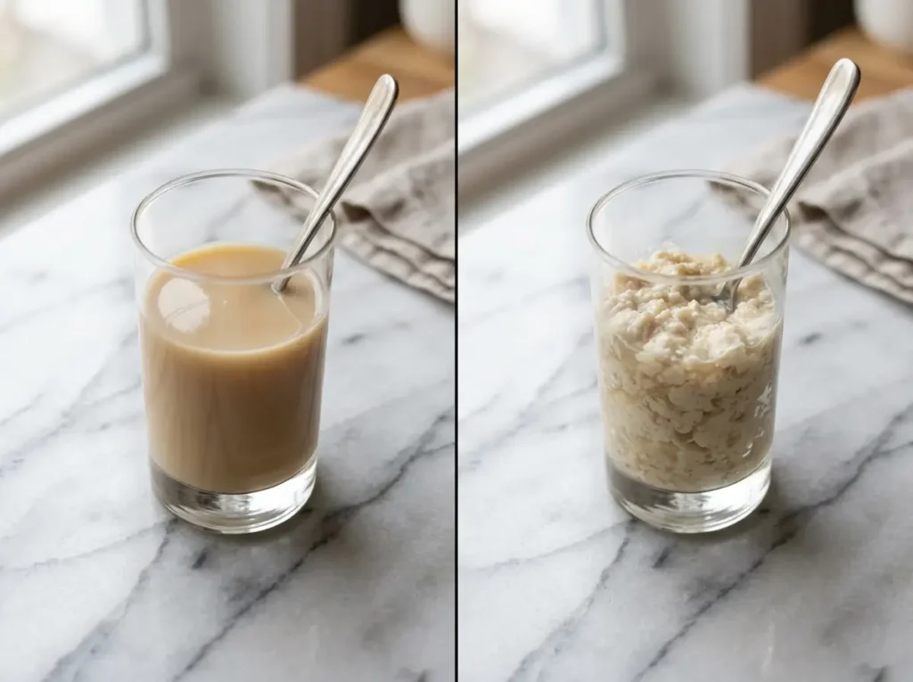 Smooth protein jello versus curdled protein jello texture comparison
