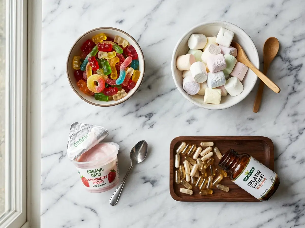 What foods contain gelatin including candy marshmallows yogurt and capsules