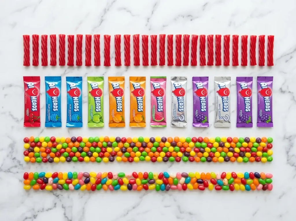 Candy with and without gelatin including Twizzlers, Skittles and jelly beans