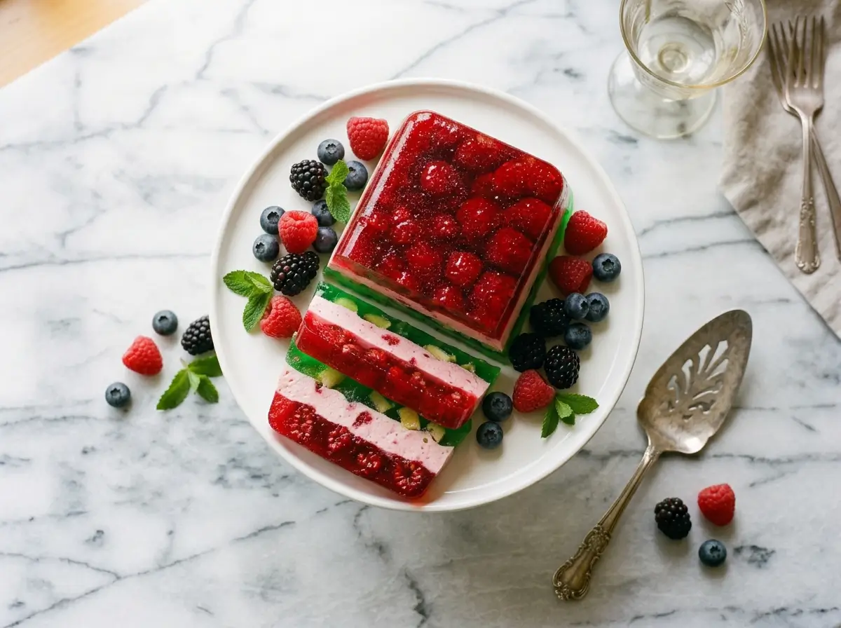 Jello salad recipe sliced showing colorful set layers