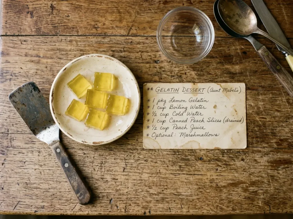 Vintage handwritten gelatin recipe card