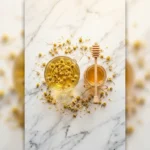 How to make chamomile tea in a glass mug with dried chamomile flowers and honey