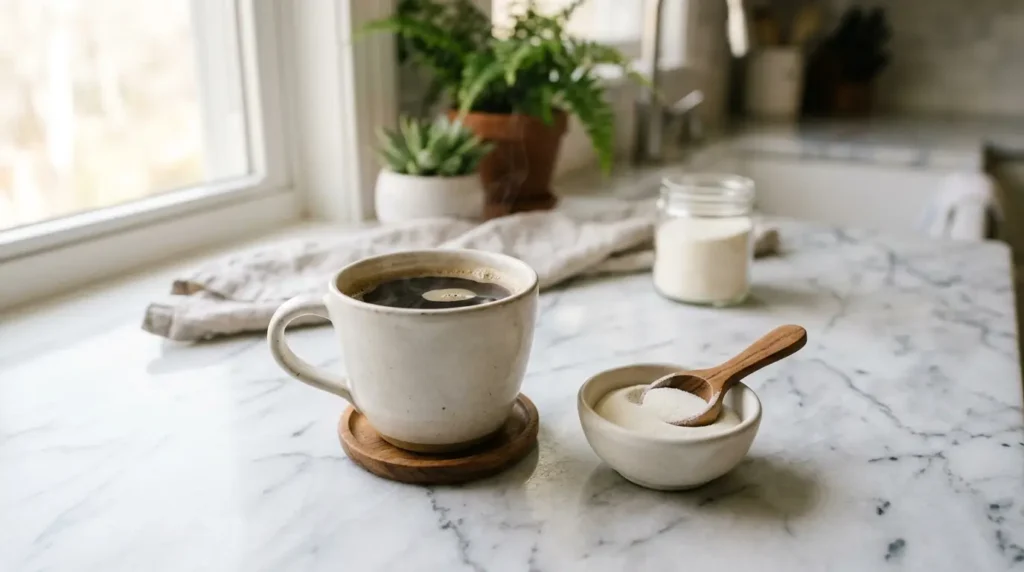 morning wellness routine coffee with collagen peptides