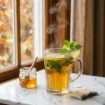 Homemade copycat Starbucks Medicine Ball tea with lemon and mint