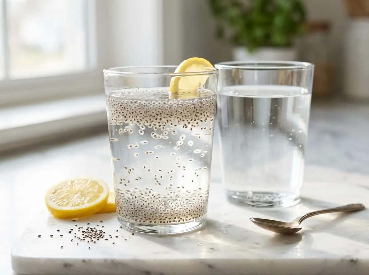 one tablespoon versus two tablespoons of chia seeds in small white bowls