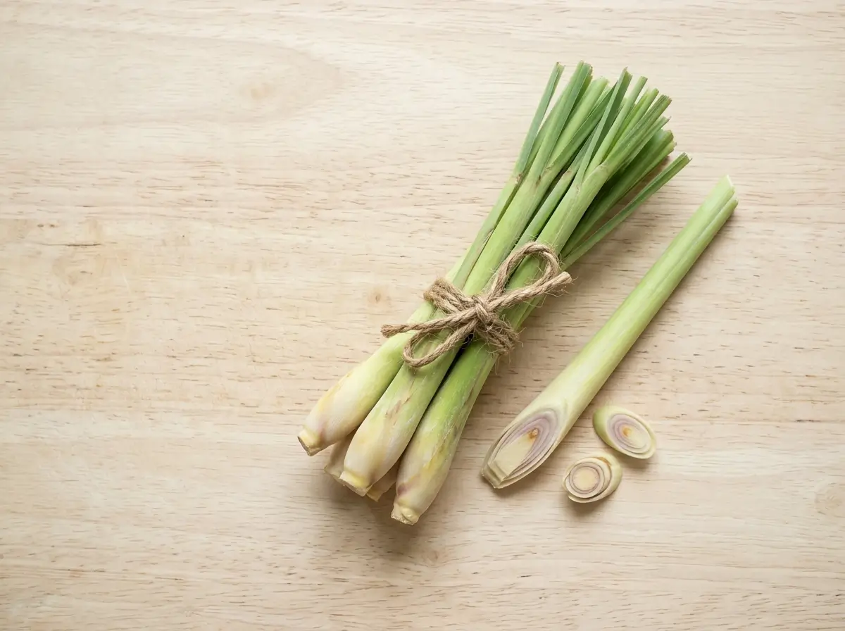 Lemongrass stalk pieces simmering in a small pot to make lemongrass tea